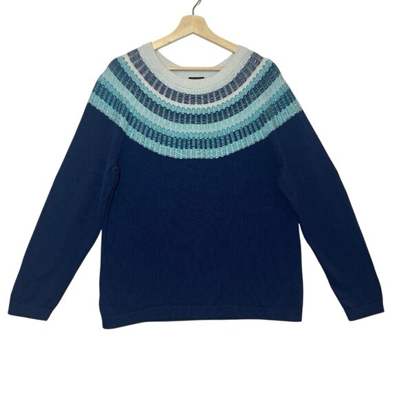Talbots Women's Rib Yoke Crewneck Sweater Size XL Blue Knit Pullover Cozy - Picture 2 of 8